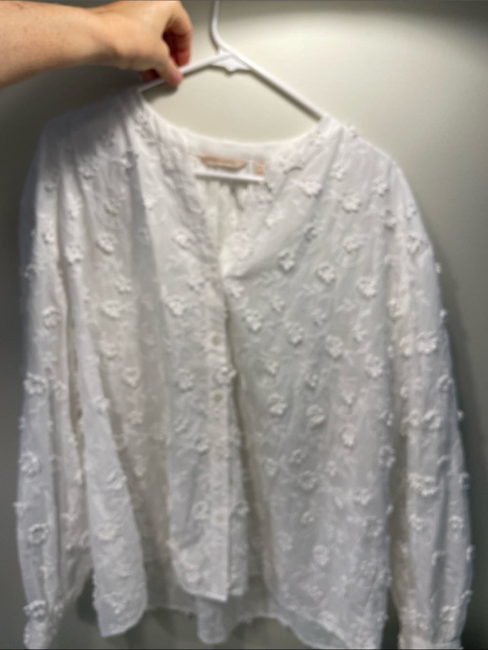 Soft Surroundings White Floral Embroidered Long-Sleeve Blouse Womens PXL